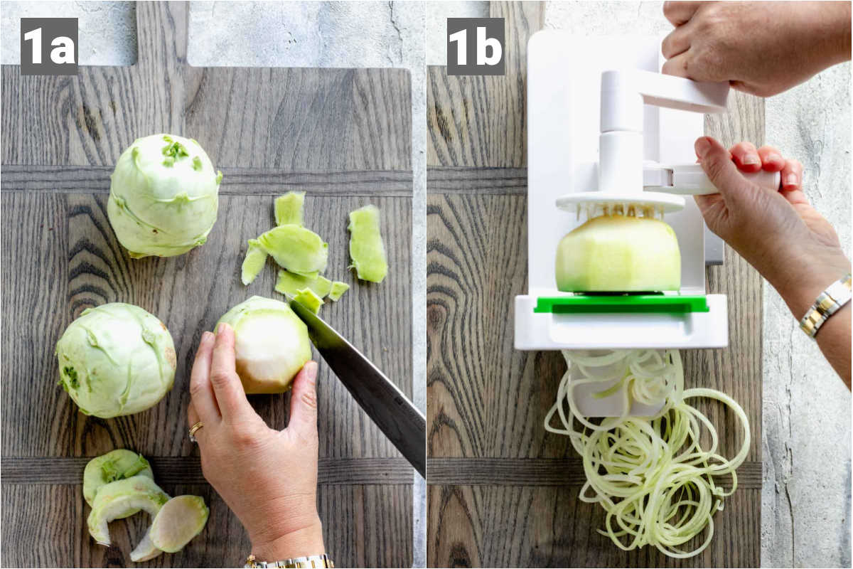prepping the kohlrabi