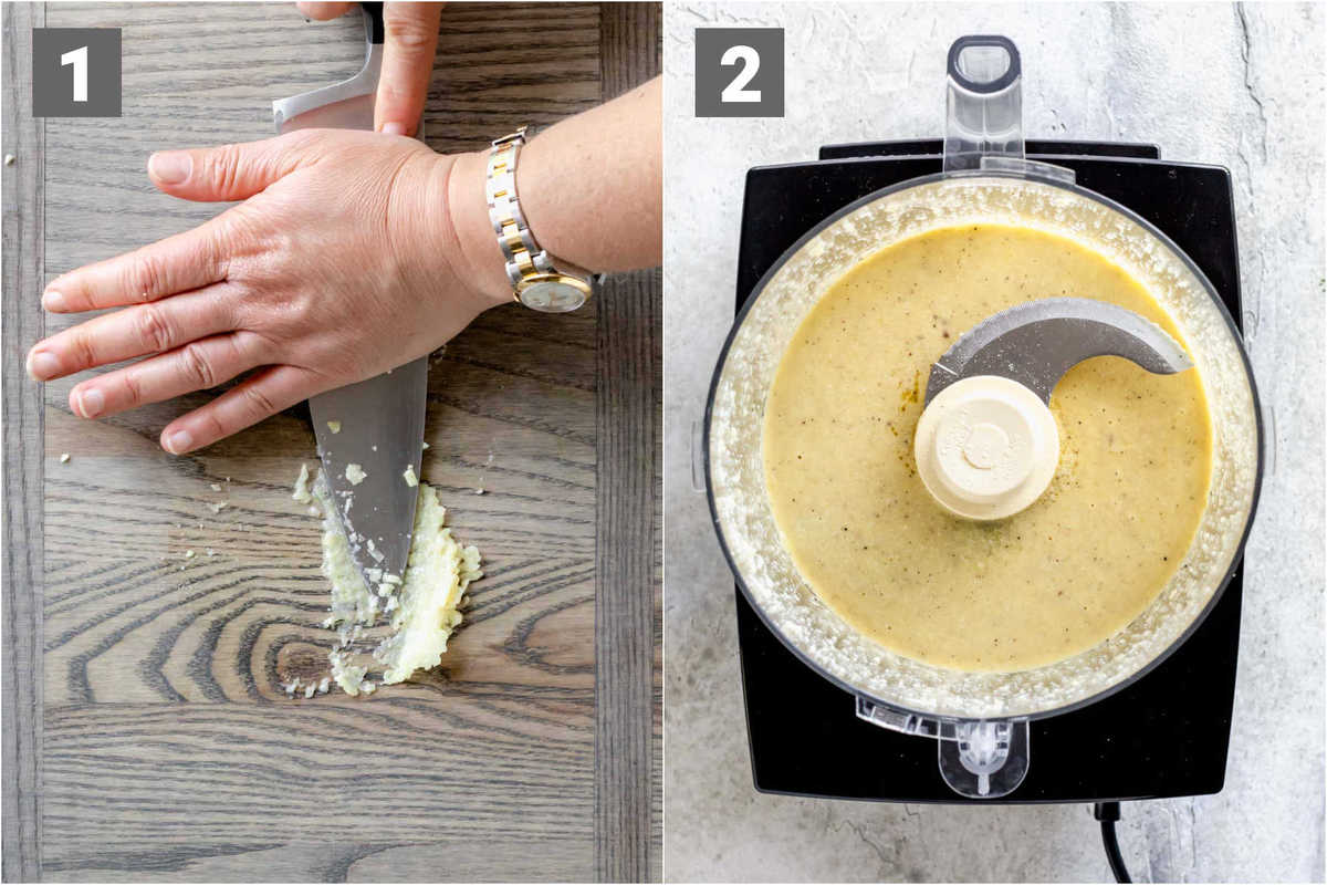 make garlic paste then use it to make the dressing in a food processor