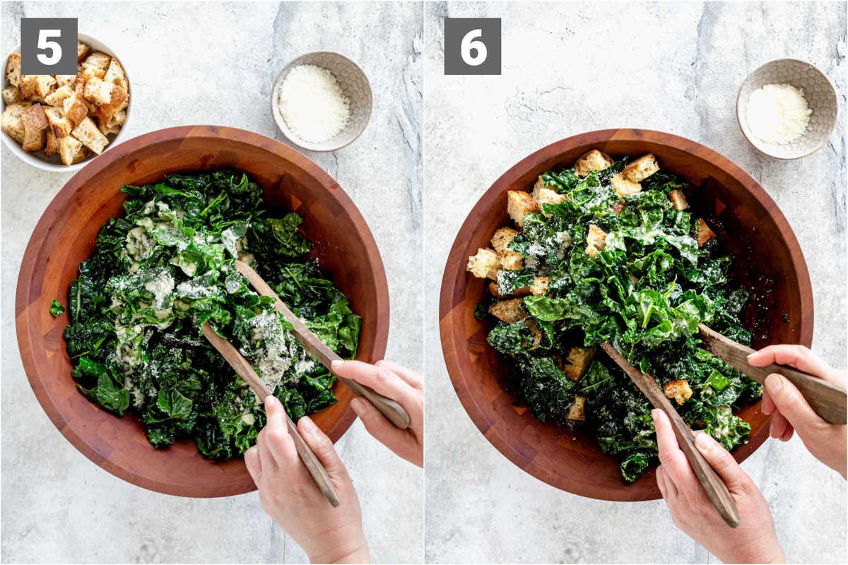 toss with dressing and cheese before adding the croutons