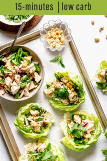 chicken salad lettuce wraps text overlay