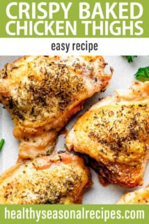 Crispy Skin Baked Chicken Thighs text overlay