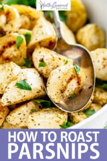 roasted parsnips with text overlay