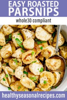 roasted parsnips with text overlay