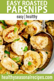 roasted parsnips with text overlay