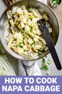 close up of napa cabbage with text overlay