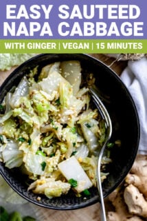 close up of napa cabbage with text overlay