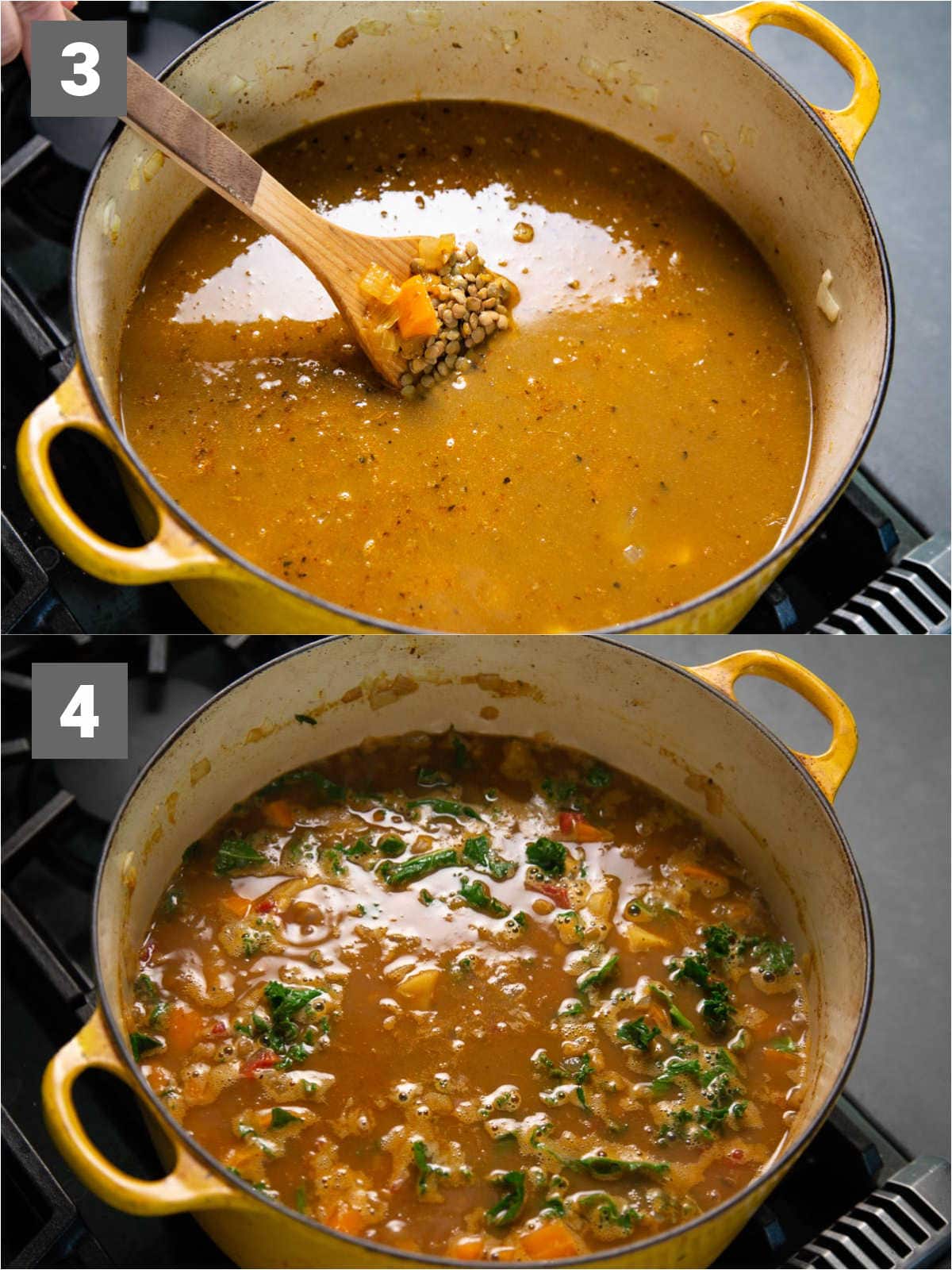 cook the lentils in the broth to soften them for 15 minutes