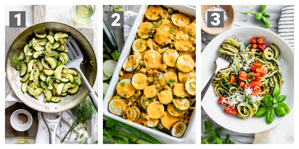 sauteed zucchini, casserole, noodles