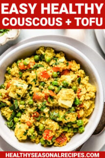 couscous closeup with text overlay