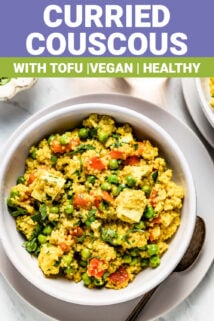 couscous closeup with text overlay
