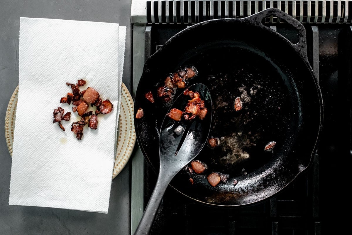 Cooking the bacon in a skillet