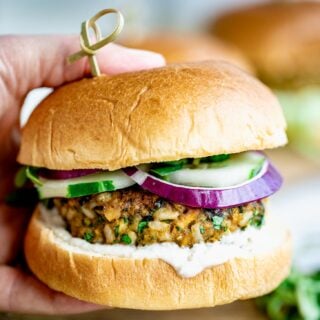 handheld chickpea burger