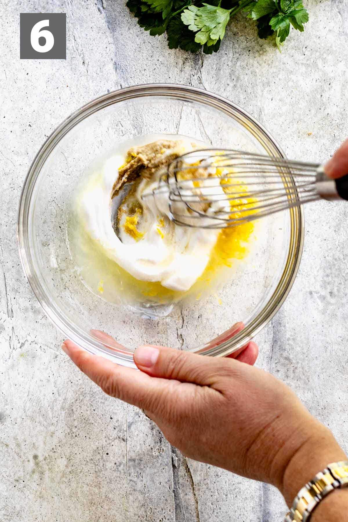 whisk yogurt tahini and lemon for the sauce