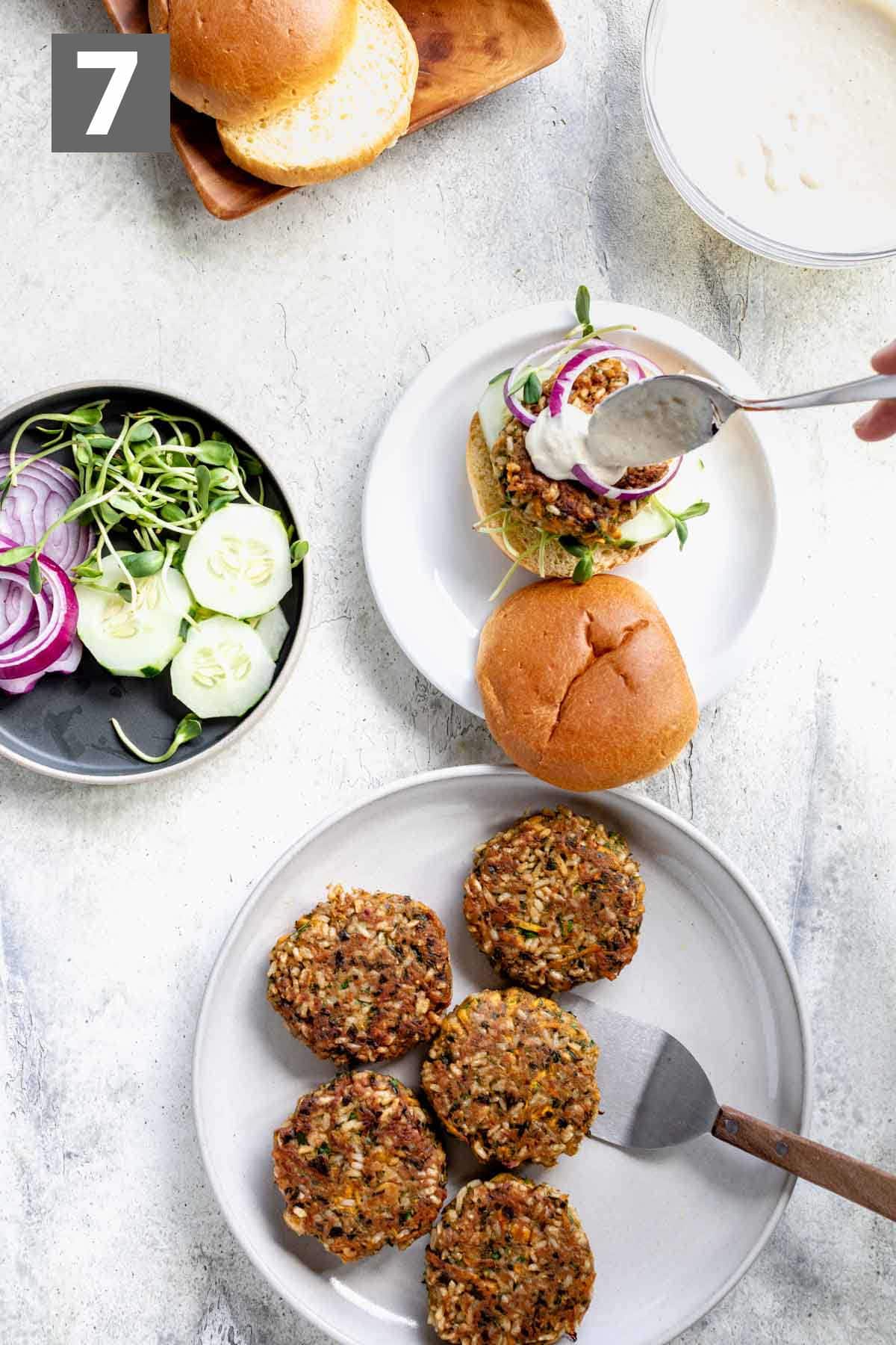 assembling the burgers