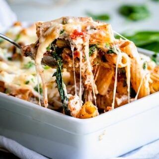 vegetable pasta bake close up