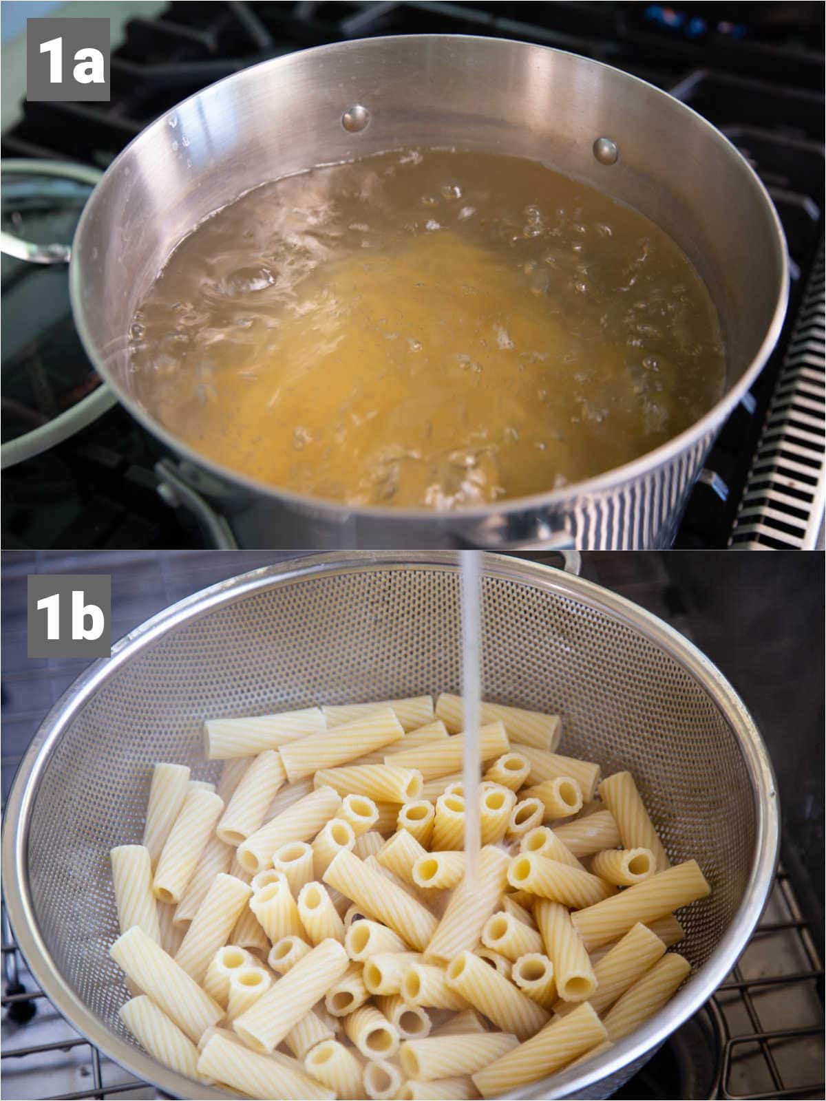 boiling the pasta and then draining and rinsing it