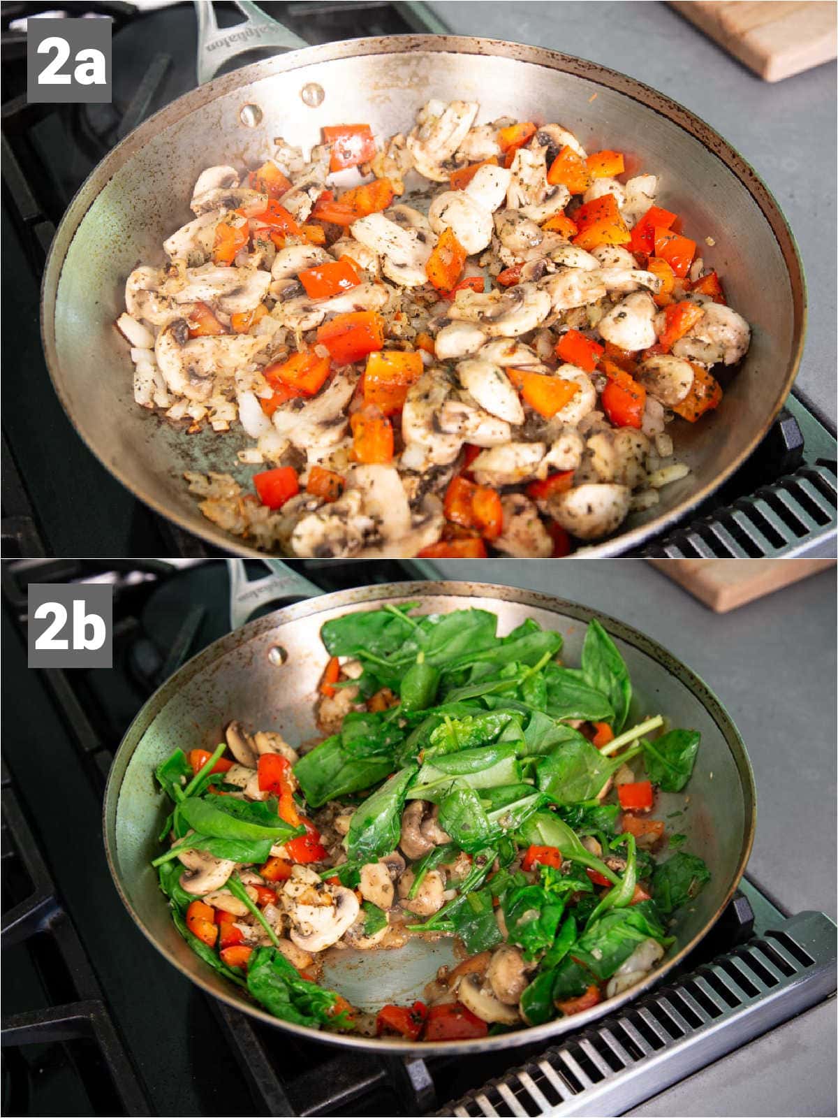 the vegetables cooking in a skillet
