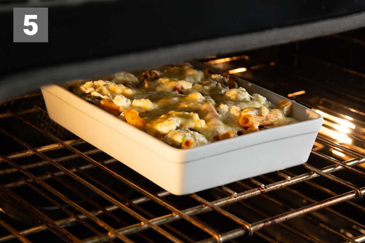 the pasta casserole in the oven