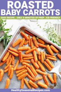 SHEET PAN WITH ROASTED BABY CARROTS WITH TEXT