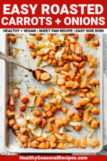 roasted carrots with onions with text overlay