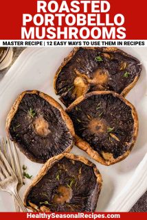 roasted portobello mushrooms with text overlay