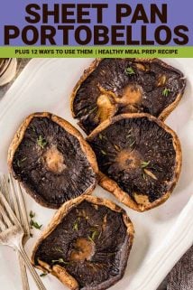 roasted portobello mushrooms with text overlay