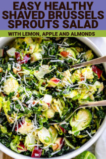 shaved brussels salad with text overlay