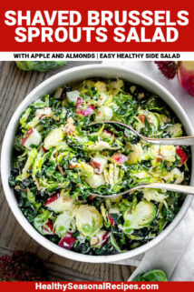 shaved brussels salad with text overlay