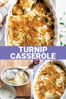 collage of turnip casserole with text overlay