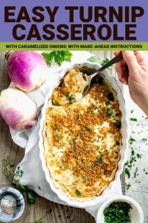 turnip casserole with text overlay