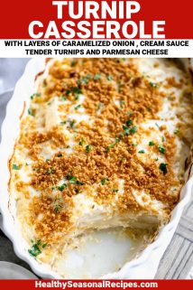 turnip casserole with text overlay