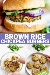 photo collage of chickpea burger with text