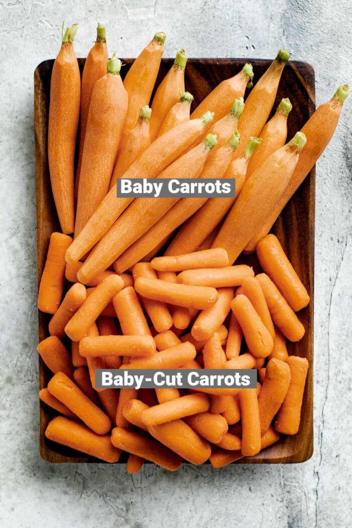 baby carrots vs baby cut carrots a plate with both with labels
