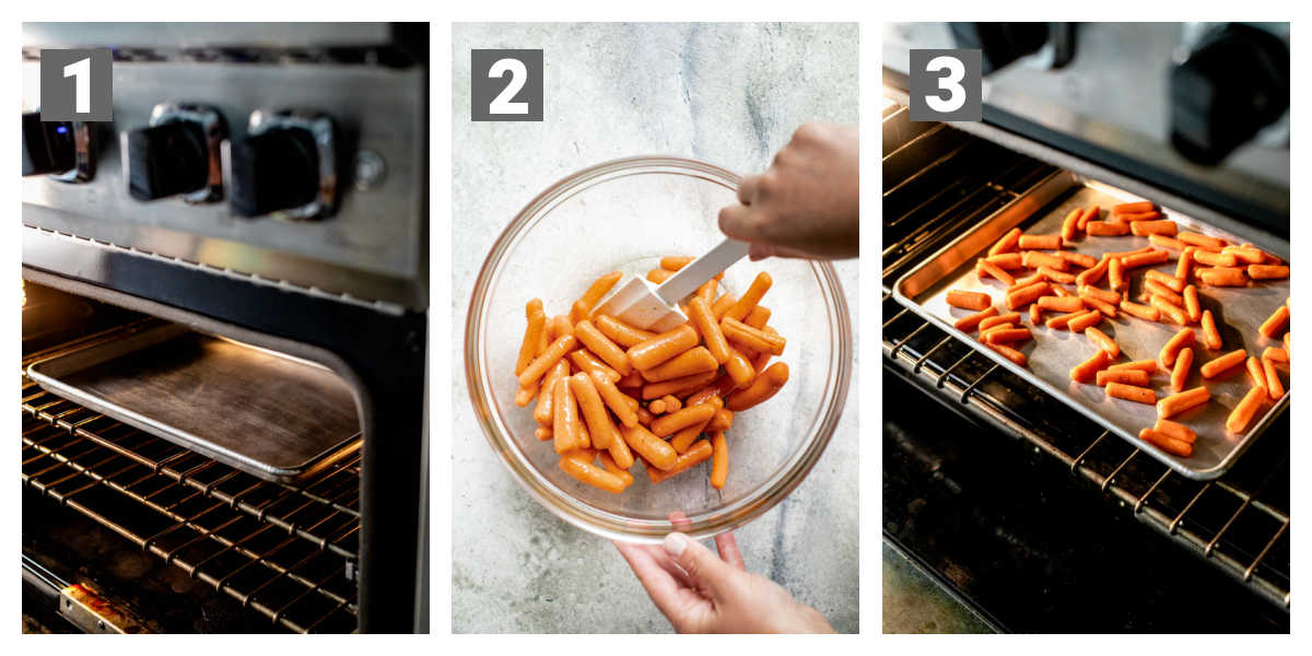 steps for preparing roasted baby carrots with numbers