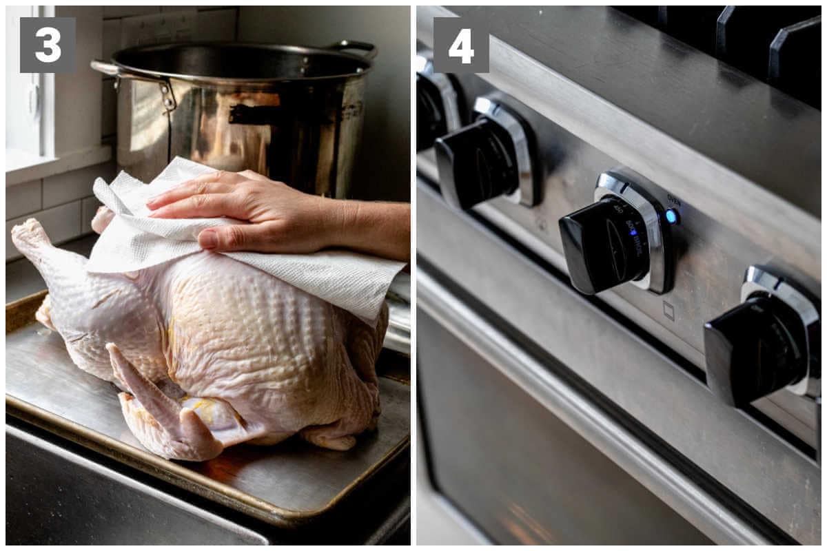 pat the turkey dry and preheat the oven