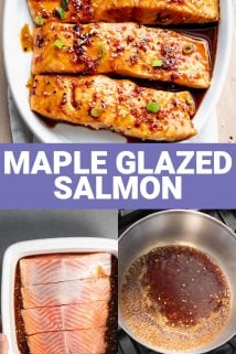 maple glazed salmon with text overlay
