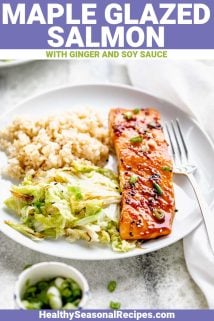 maple glazed salmon with text overlay