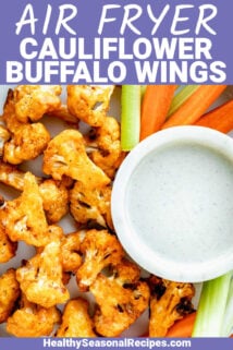 air fryer cauliflower buffalo wings with text overlay