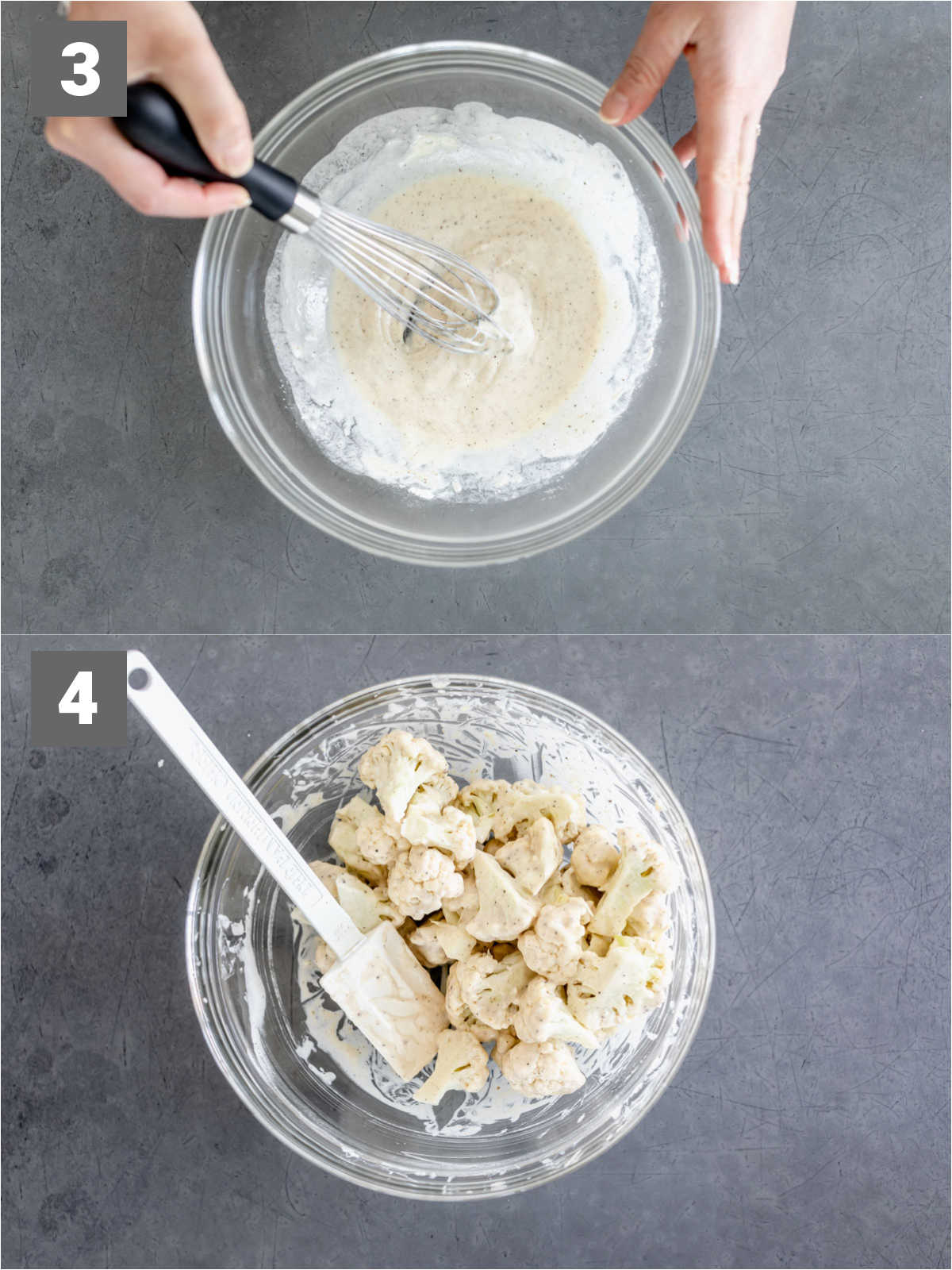 air fryer buffalo cauliflower wings steps 3 and 4