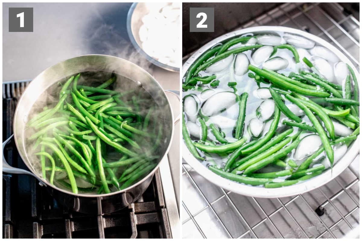 blanching green beans and shocking in ice water