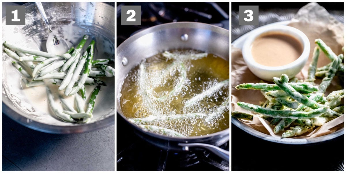 battering and frying green beans