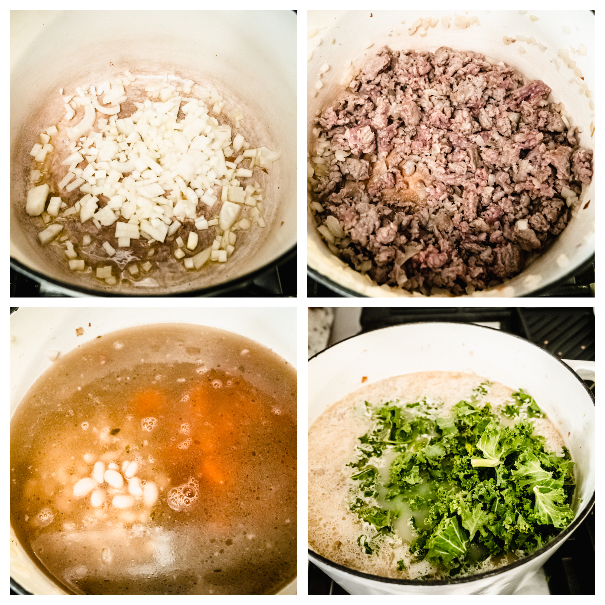 step by step instructions on how to make sausage and kale soup