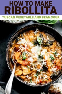 bowl of ribollita with text overlay