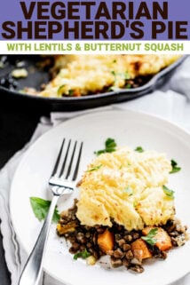vegetarian shepherd's pie with text overlay