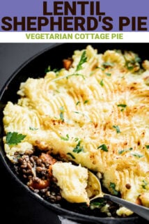 lentil shepherd's pie with text overlay