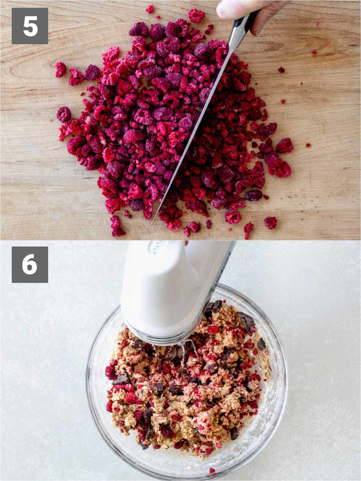 raspberry chocolate chunk cookies steps 5 and 6