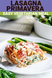 Lasagna primavera with text overlay