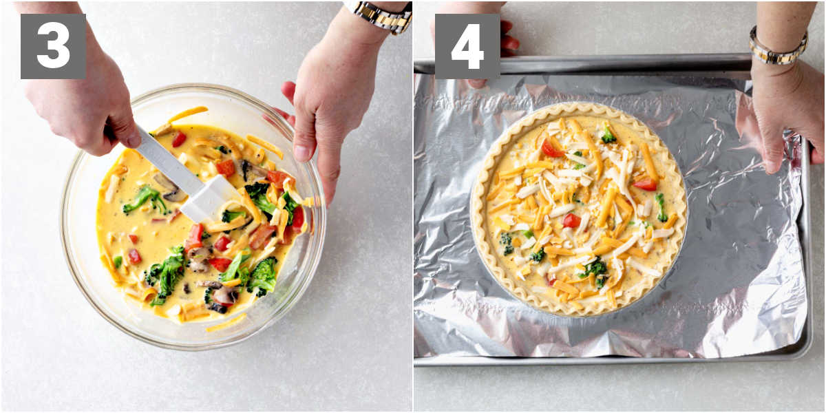 healthy veggie quiche steps 3 and 4