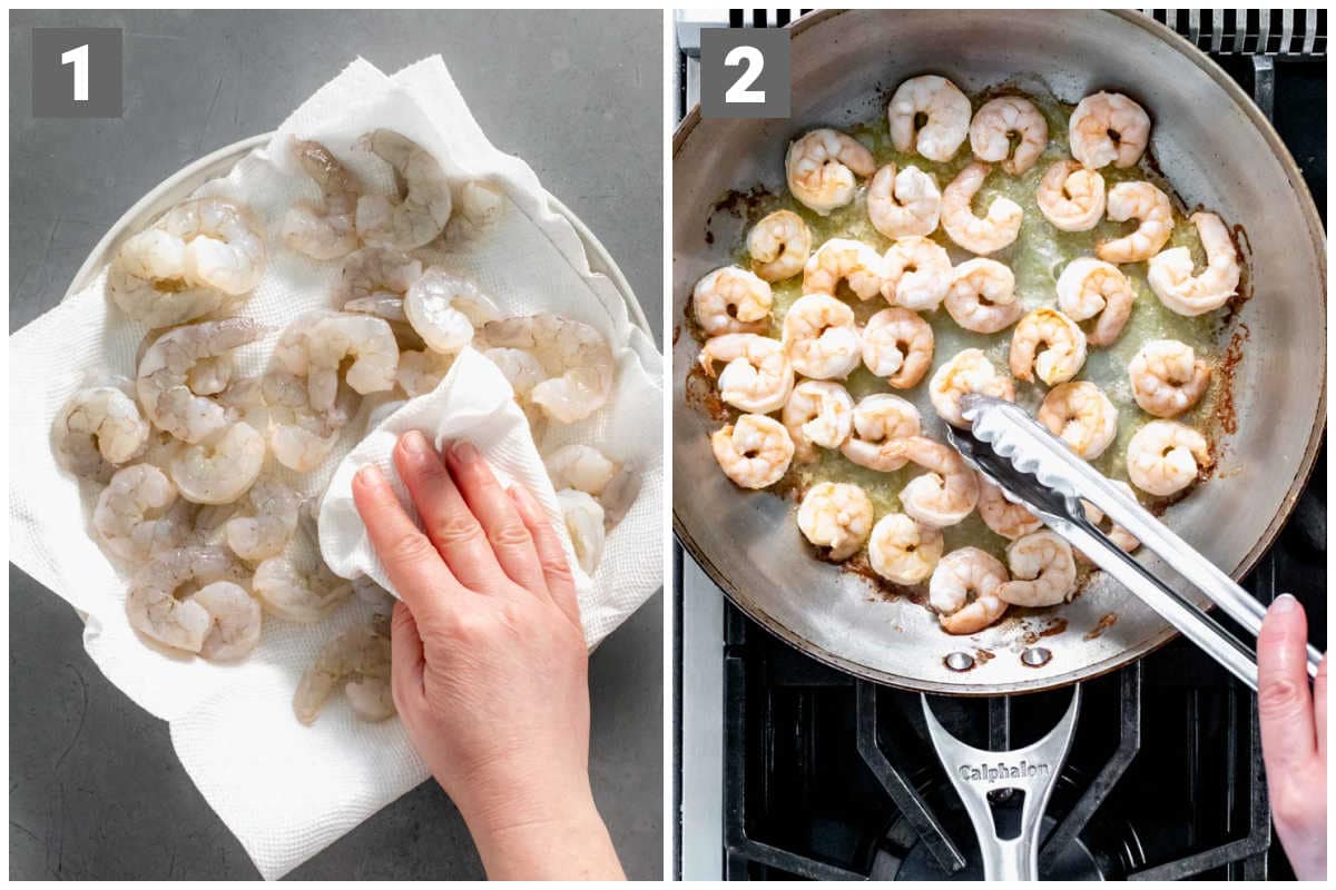 pat shrimp dry and sear it in the skillet