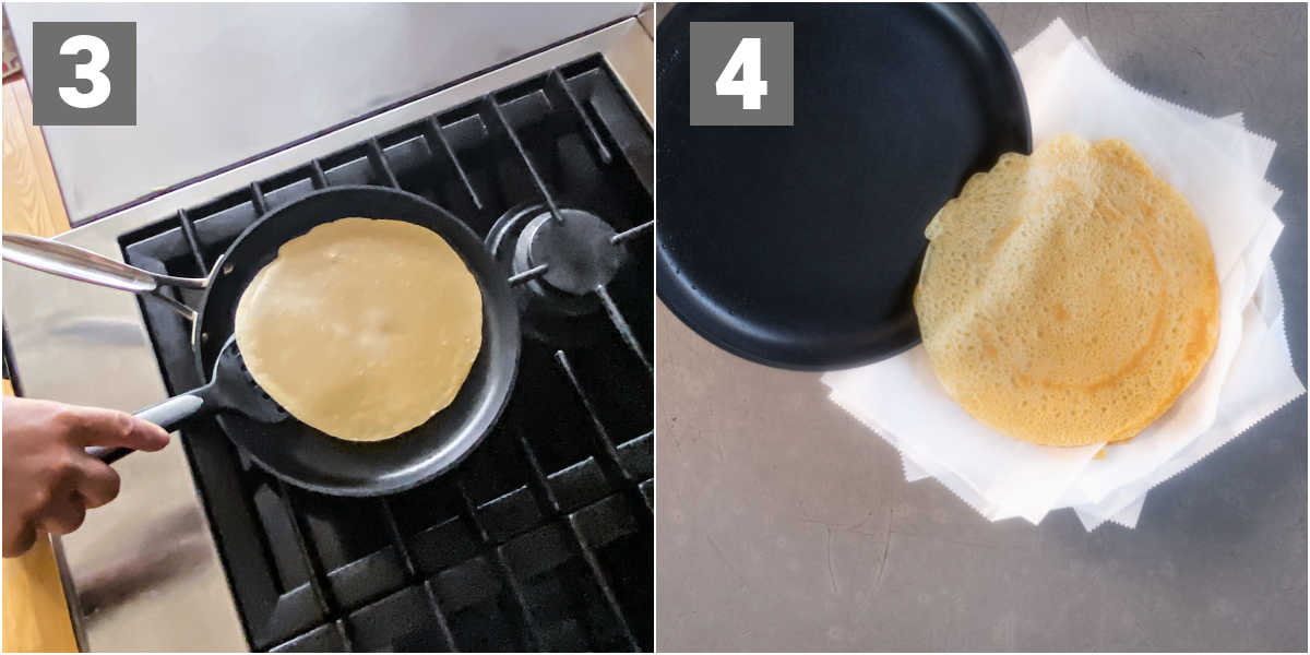 flip the crepe and then seet aside with parchment between each one